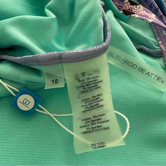 NWT Bleu Rod Beattie size 10 Tankini Swim Top Purple Turquoise Swimsuit New - Picture 2 of 7